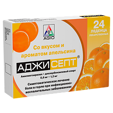 Купить Аджисепт таблетки для рассасывания с апельсином 24 шт цена
