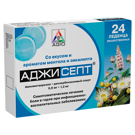 Аджисепт таблетки для рассасывания с ментолом и эвкалиптом 24 шт.