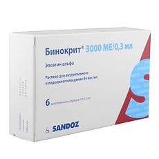 Купить Бинокрит раствор для в/в и п/к введ 3000 ме/0.3 мл 3 мл шприцы 6 шт цена