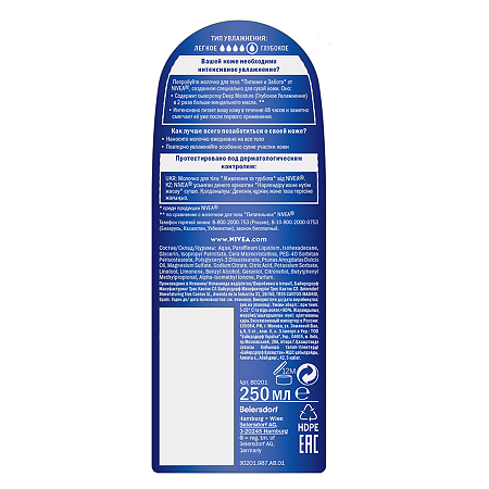 Nivea Молочко для тела Питание и забота 5в1 250 мл 1 шт