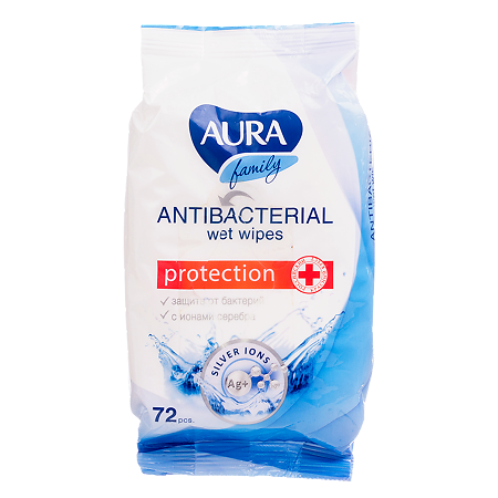 Aura Antibacterial Салфетки влажные антибактериальные 72 шт