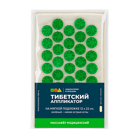 Массажер Тибетский аппликатор для чувствительной кожи коврик 12х22 см зеленый 1 шт