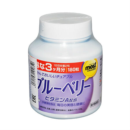 Orihiro Витамин А с экстрактом черники жевательные таблетки массой 1000 мг 180 шт