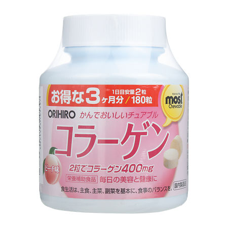 Orihiro Коллаген со вкусом персика жевательные таблетки массой 1000 мг 180 шт