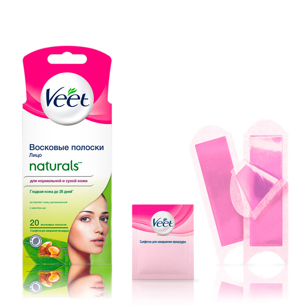 Veet полоски восковые для депиляции с маслом ши для нормальной и сухой кожи  лица 20 шт