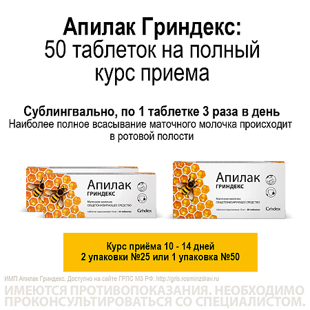 Апилак Гриндекс таблетки 10 мг 25 шт