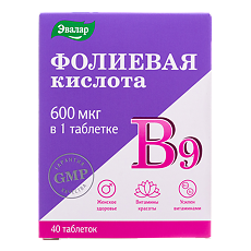 Купить Фолиевая кислота 600 мкг с витаминами В12 и В6 таблетки массой 0,22 г 40 шт цена