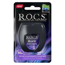Купить R.O.C.S. Зубная нить Black Edition расширяющаяся 40 м 1 шт цена
