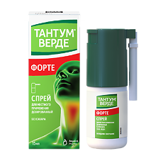 Изображение товара Тантум Верде форте спрей для местного применения дозированный 0,51 мг/доза 15 мл 1 шт