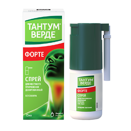 Изображение товара Тантум Верде форте спрей для местного применения дозированный 0,51 мг/доза 15 мл 1 шт