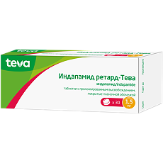 Купить Индапамид Ретард-Тева таблетки с пролонг высвобождением покрыт.плен.об. 1,5 мг 30 шт цена