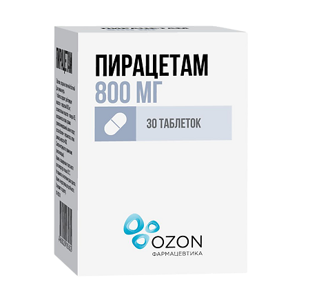Изображение товара Пирацетам 800 мг таблетки покрытопленочной 30 шт Улучшение памяти и мозговой деятельности