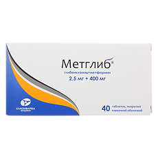 Купить Метглиб таблетки покрыт.плен.об. 2,5 мг+400 мг 40 шт цена