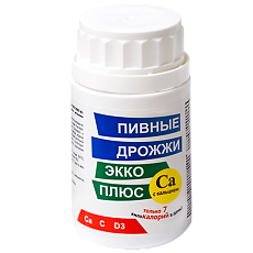 Изображение товара Дрожжи пивные Экко Плюс с кальцием таблетки массой 0,45 г 100 шт