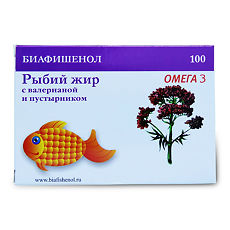 Купить Биафишенол Рыбий жир Омега-3 с валерианой и пустырником капсулы массой 0,35 г 100 шт цена