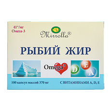 Купить Mirrolla Рыбий жир с витаминами А, Д, Е капсулы массой 370 мг 100 шт цена
