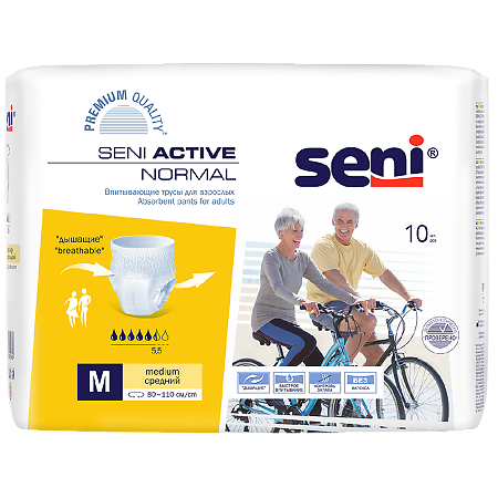 Seni Active Normal Подгузники-трусы для взрослых Medium (2) обхват талии 80-110 см 10 шт
