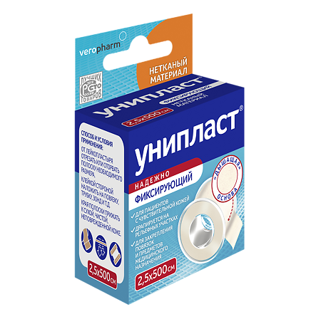 Лейкопластырь Унипласт фиксирующий на нетканой основе 2,5х500 см 1 шт