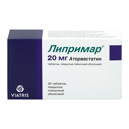 Изображение товара Липримар таблетки 20 мг 30 шт для снижения холестерина и профилактики сердечно-сосудистых заболеван