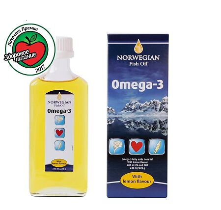 Norwegian Fish Oil Омега-3 со вкусом лимона флакон 240 мл