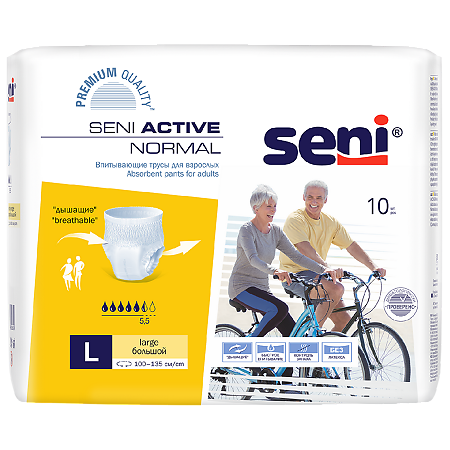 Seni Active Normal Подгузники-трусы для взрослых Large (3) обхват талии 100-135 см 10 шт