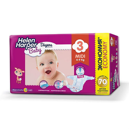 Изображение товара Подгузники Хелен Харпер Baby миди 4-9 кг 70 шт гипоаллергенные мягкие легкие