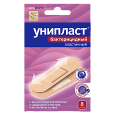 Купить Лейкопластырь Унипласт бактерицидный эластичный 1,9х7,2 см 8 шт цена