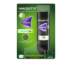 Купить Никоретте спрей для слизистой оболочки полости рта дозированный 1 мг/доза 150 доз мятный 1 шт цена