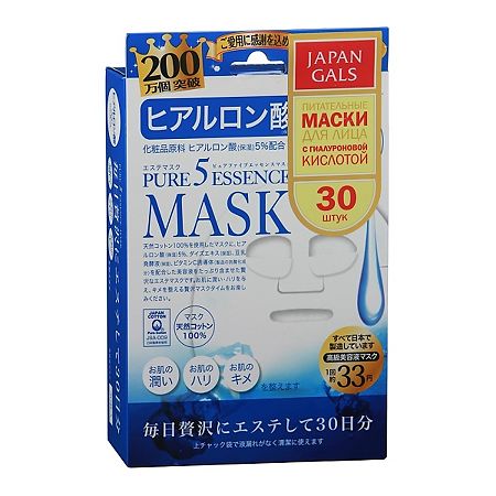 Japan Gals Маска с гиалуроновой кислотой Pure5 Essential 30 шт