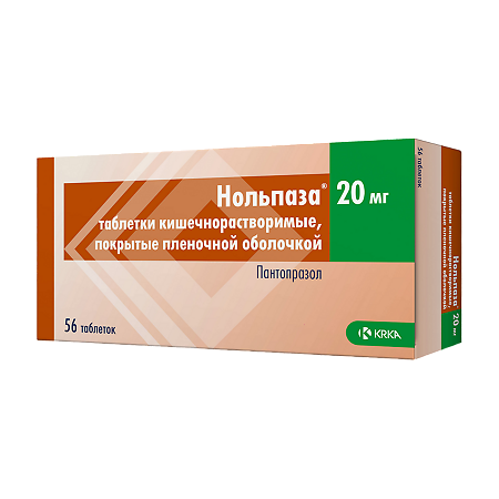 Нольпаза таблетки кишечнорастворимые покрыт.плен.об. 20 мг 56 шт