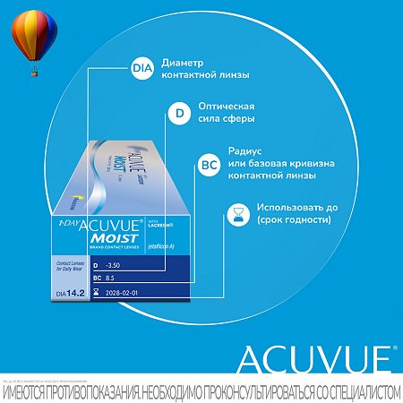 Контактные линзы 1-Day Acuvue Moist with Lacreon -2.75 / 8.5 / 14.2 30шт