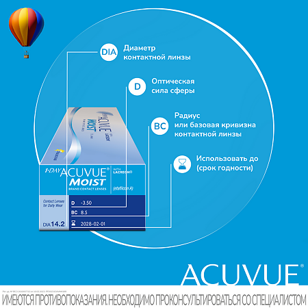 Контактные линзы 1-Day Acuvue Moist with Lacreon 30 шт/-5.75/8.5/1 день 1 уп