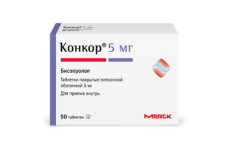 Изображение товара Конкор 5 мг таблетки покрытые оболочкой 50 шт для снижения артериального давления и лечения сердечн