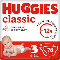 Купить Huggies Подгузники Classic 3 (4-9 кг) 78 шт цена