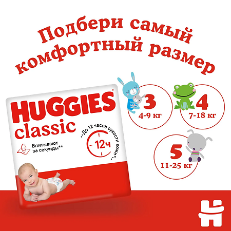 Huggies Подгузники Классик р.5 11-25 кг 58 шт