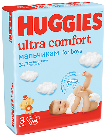 Huggies Подгузники Ультра Комфорт размер 3 5-9кг 94шт. для мальчиков упак.