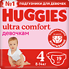 Huggies Подгузники Ультра Комфорт р.4 8-14 кг для девочек 19 шт