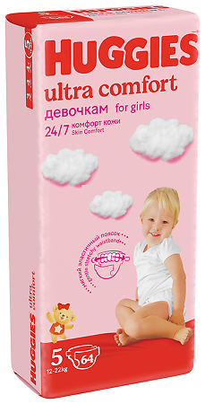 Huggies Подгузники Ультра Комфорт р.5 12-22 кг для девочек 64 шт