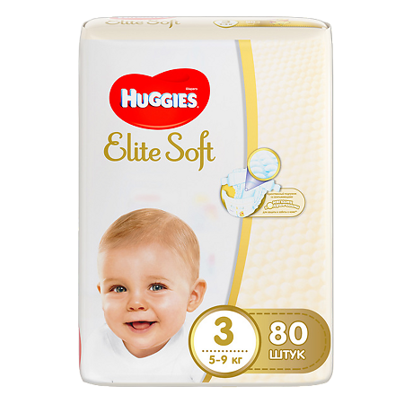 Huggies Подгузники Elite Soft 3 5-9 кг 80 шт
