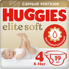 Изображение товара Huggies Подгузники Elite Soft 4 8-14 кг 19 шт