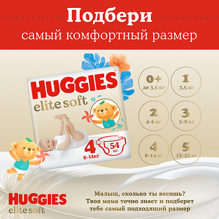 Huggies Подгузники Elite Soft 4 8-14 кг 19 шт