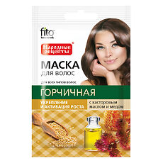 Купить Маска для волос Народные рецепты Горчичная касторовое масло и мед укрепление и актив.роста 30 мл 1 шт цена