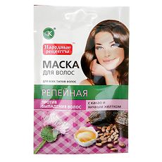 Купить Маска для волос Народные рецепты Репейная с какао и яичным желтком против выпадения 30 мл 1 шт цена