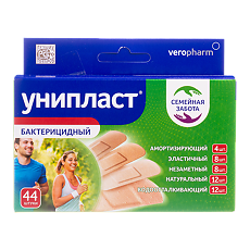 Купить Лейкопластырь Унипласт бактерицидный Семейная забота набор 44 шт цена