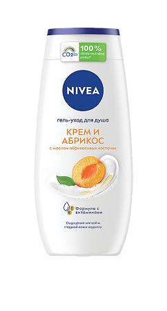 Изображение товара Гель для душа Крем и Абрикос NIVEA 250 мл натуральный уход мягкое очищение для всех типов кожи