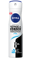 Изображение товара Nivea Дезодорант-антиперспирант Черное и Белое невидимый Pure спрей 150 мл 1 шт