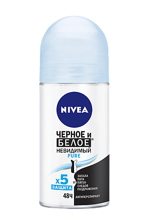 Nivea Антиперспирант шарик Черное и Белое невидимый Pure 50 мл 1 шт