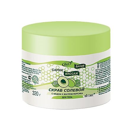 Изображение товара Vitex Баня Сауна Массаж Скраб солевой с медом и маслом персика для тела 320 мл 1 шт