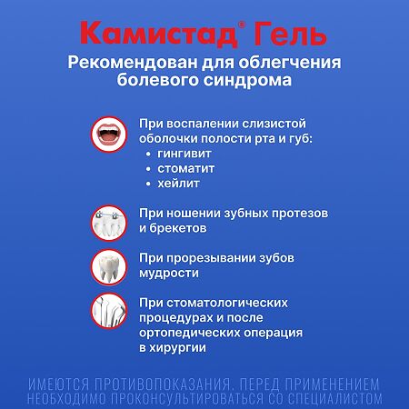 Камистад гель стоматологический 20 мг/г+185 мг/г туба 10 г 1 шт