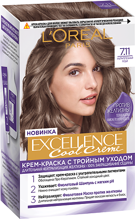 Loreal Paris Крем-краска для волос Excellence Cool Creme 7.11 Ультрапепельный русый 1 шт